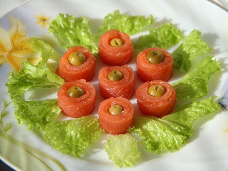 Salmon and olive appetizers