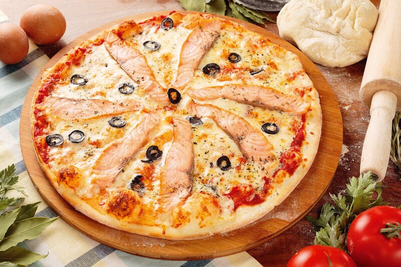 Salmon and Olive Pizza
