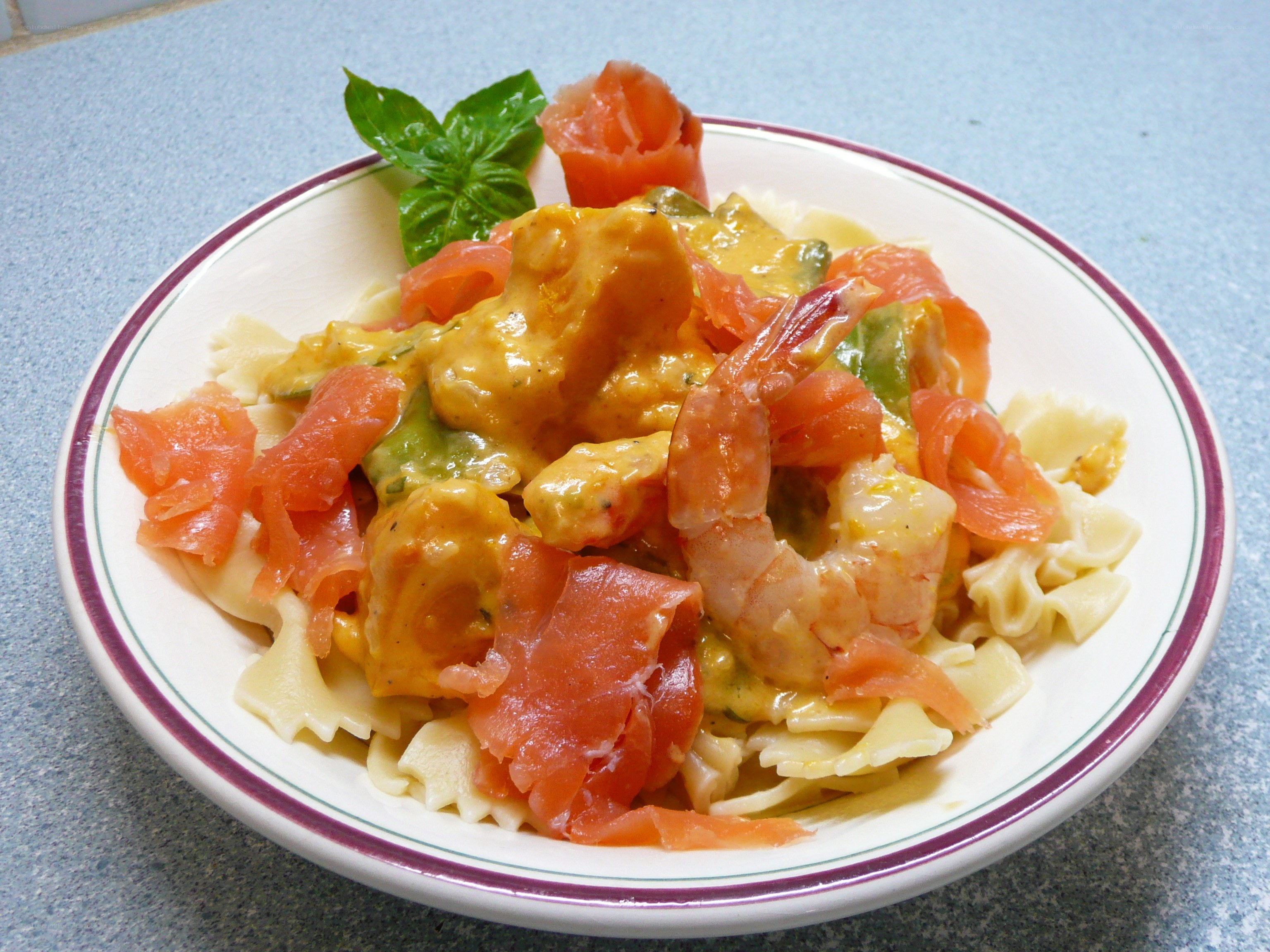 Salmon and shrimp pasta
