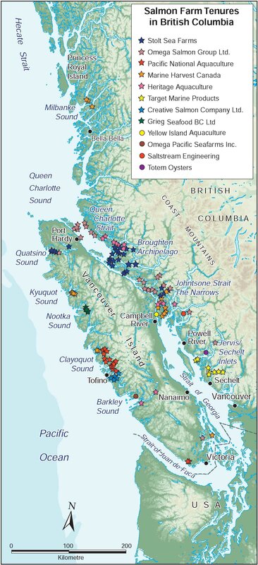 Salmon farm tenures in British Columbia