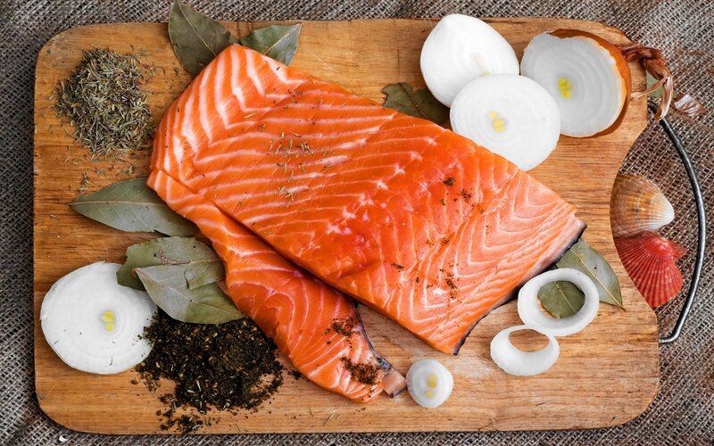 Salmon Fillet on Cutting Board
