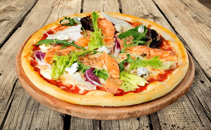 Salmon Pizza on Wood