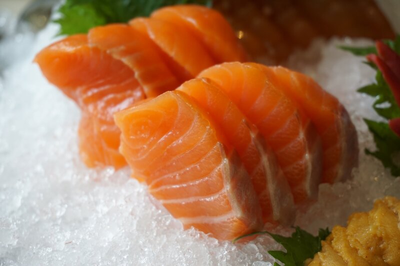 Salmon sashimi on ice
