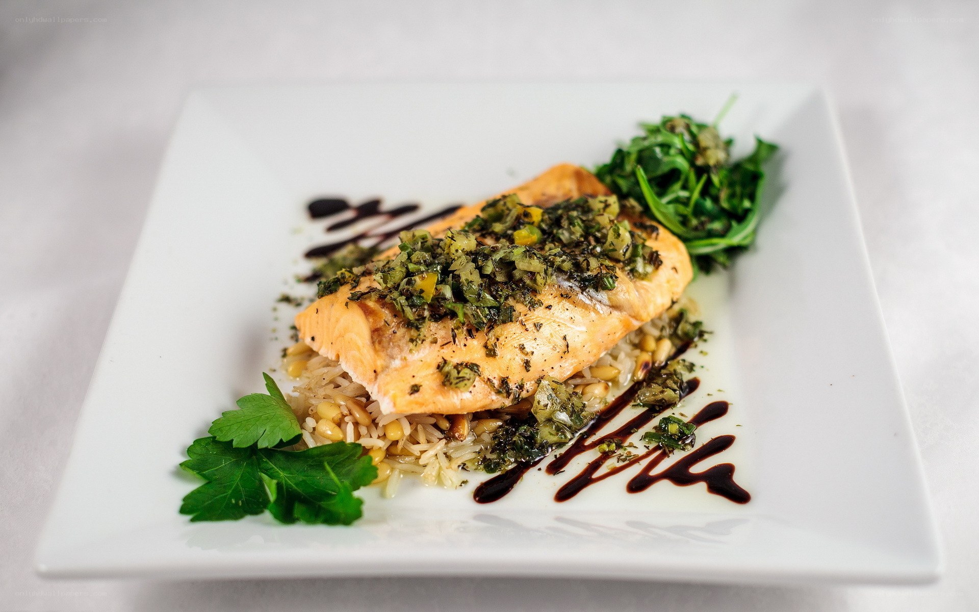 Salmon with herb sauce