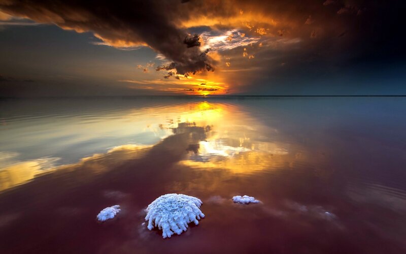 Salt Crystals in Pink Lake
