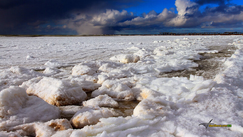 Salt Crystals on Frozen Lake