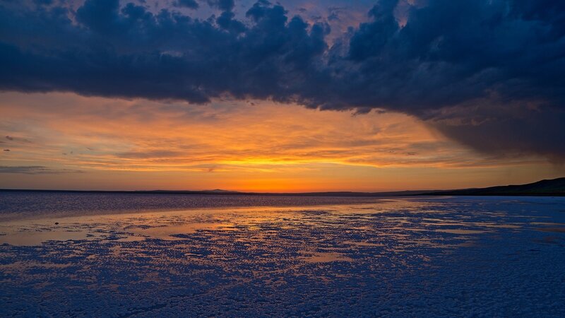 Salt Flat at Sunset — Orange, Dramatic