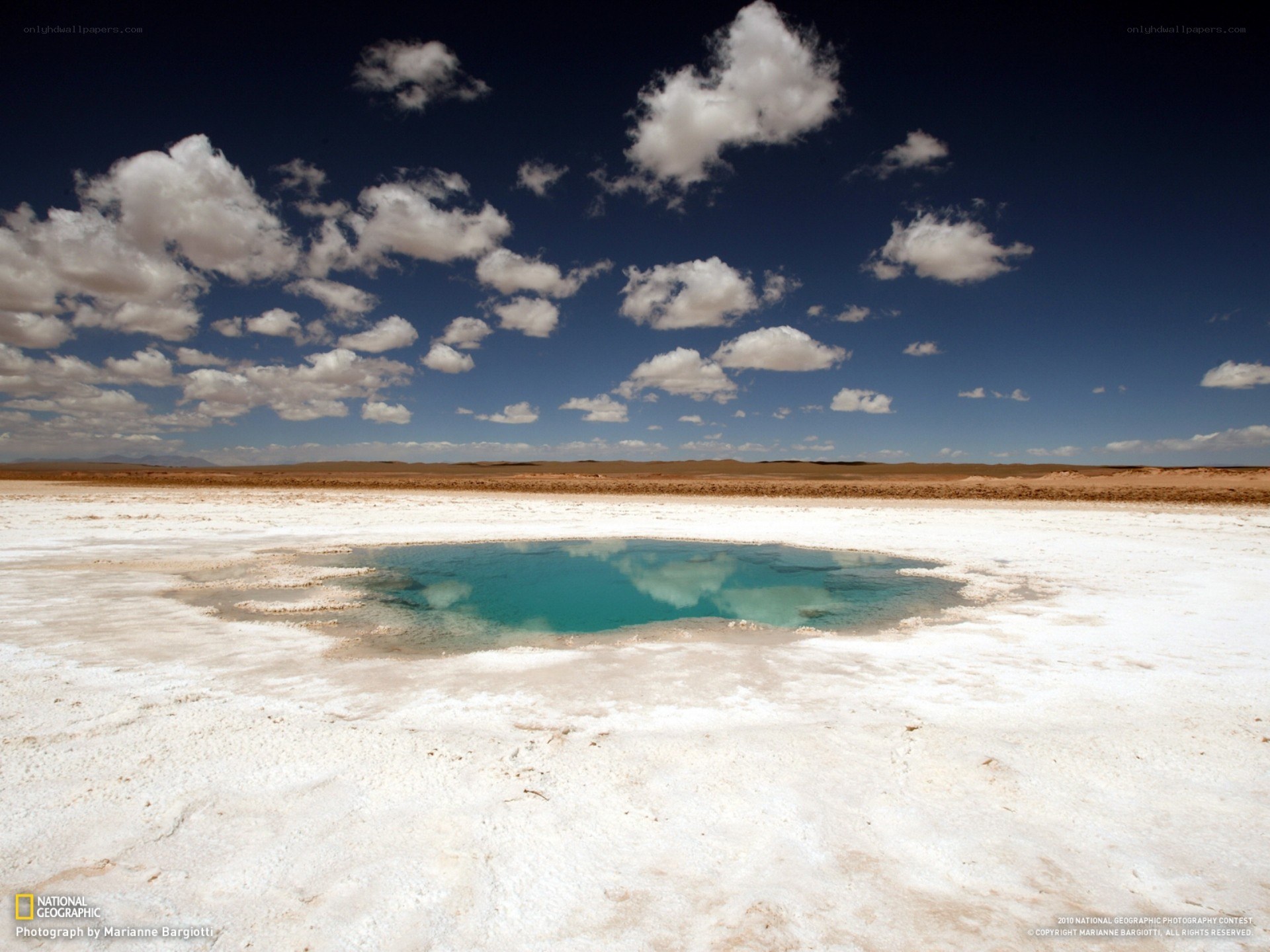Salt flat with turquoise pool