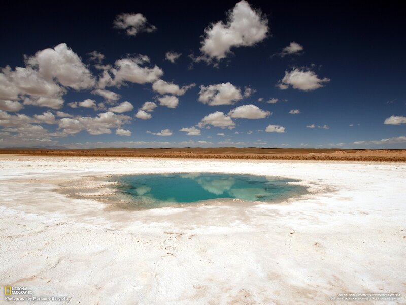Salt Flat with Turquoise Pool — White