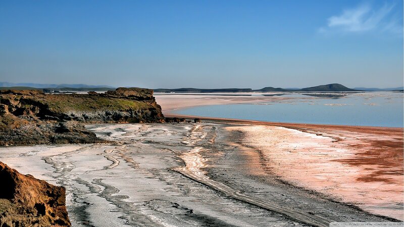 salt flats and lake landscape