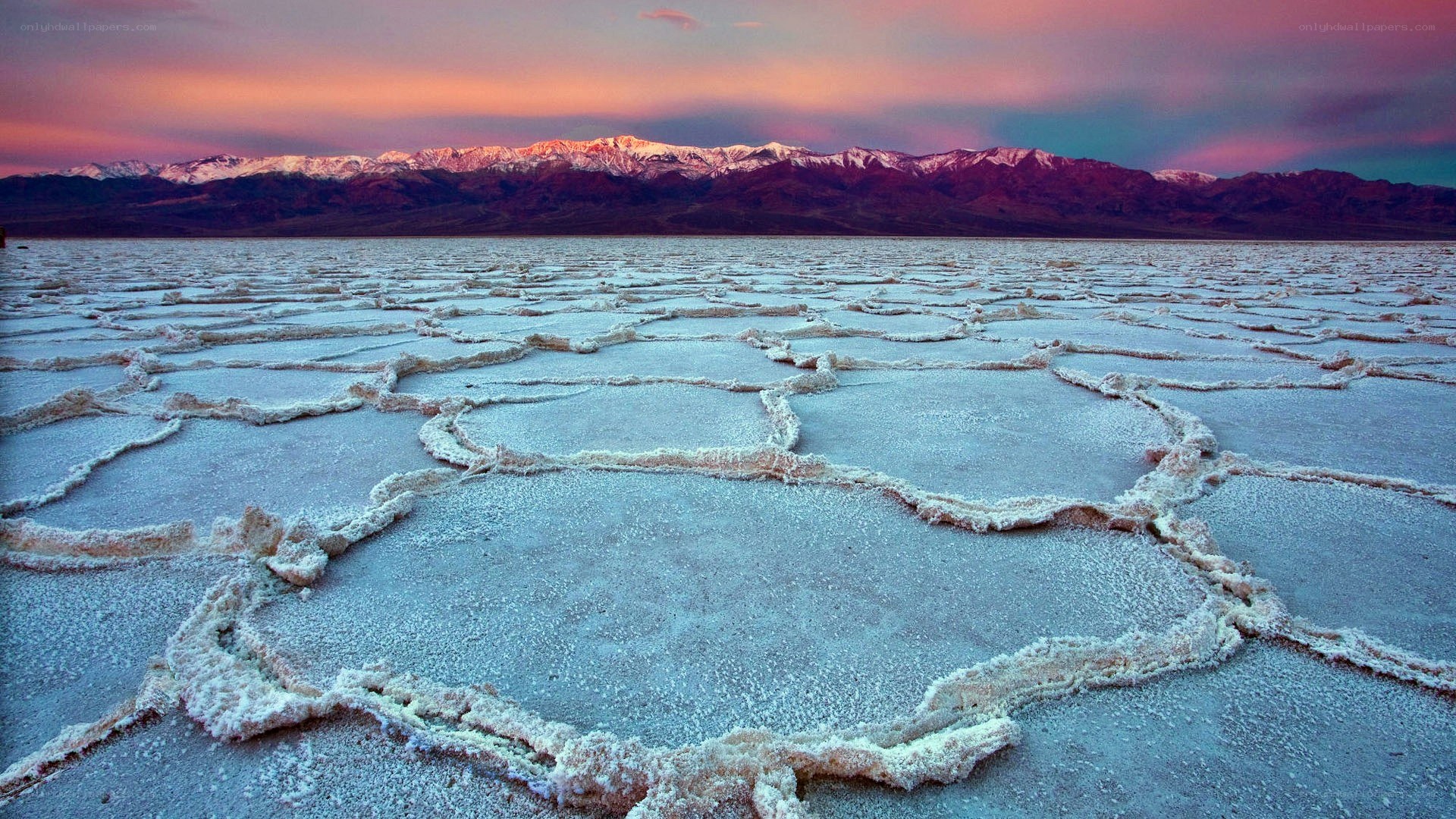 salt flats at sunset