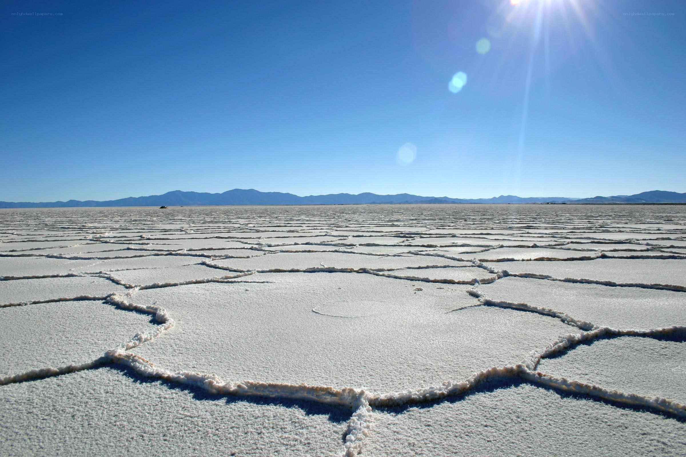 Salt flats under bright sun