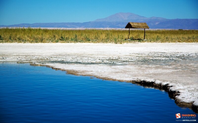 Salt flats with mountain view