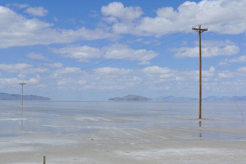 Salt flats with power lines