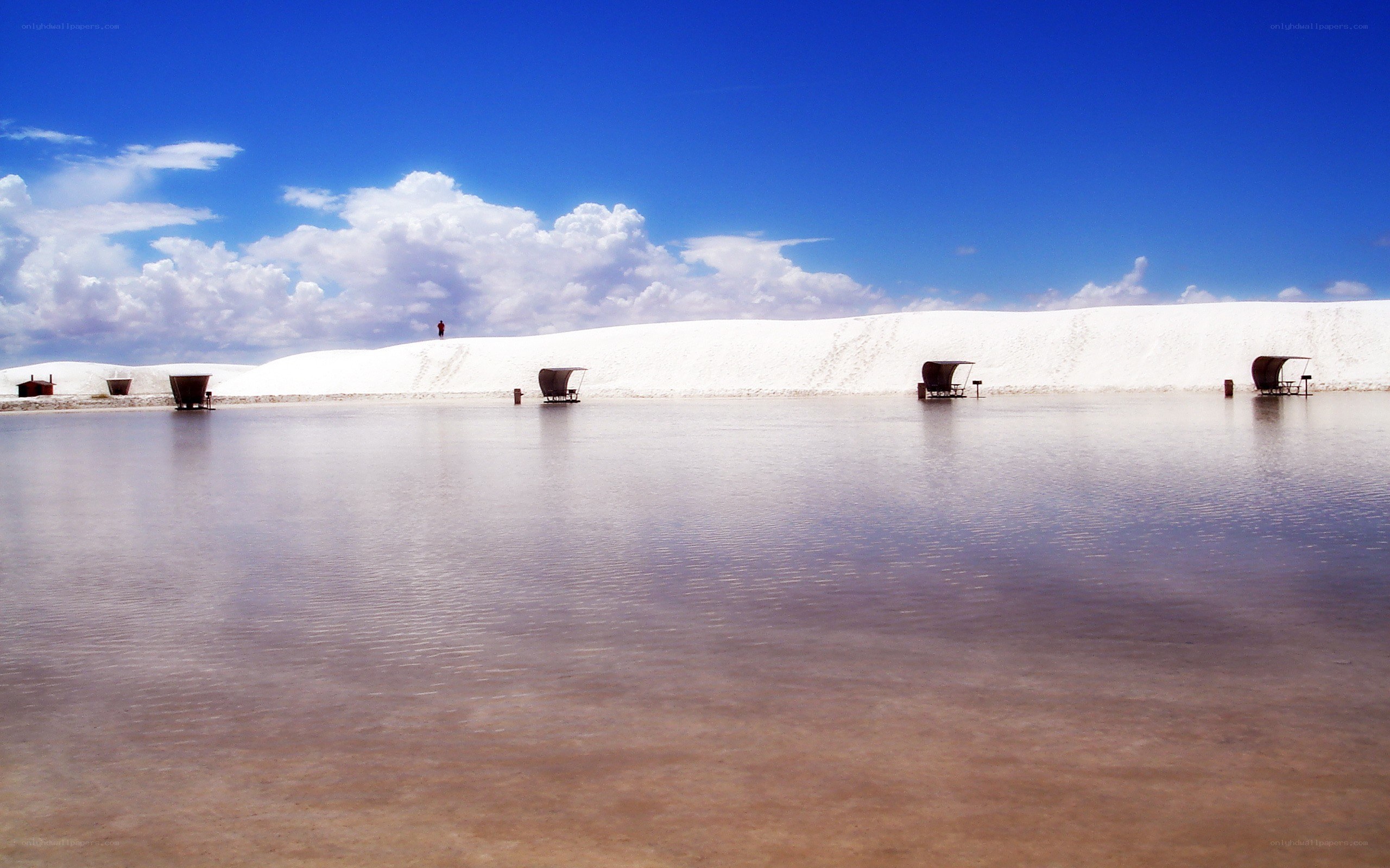 Salt flats with water and carts