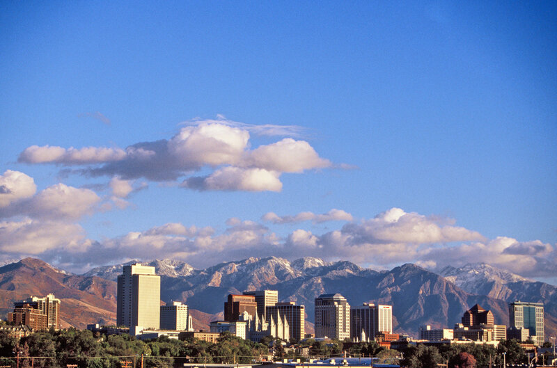 Salt Lake City skyline with mountains