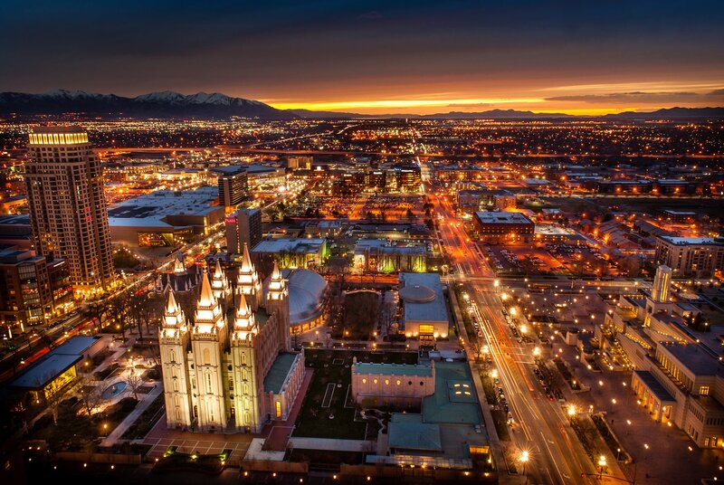 Salt Lake Temple at Dusk — Orange