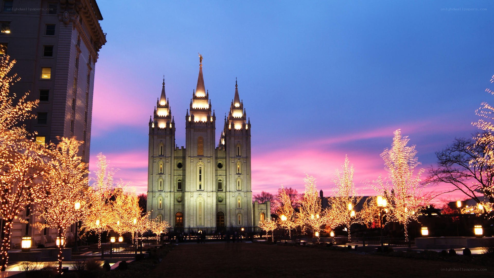 Salt Lake Temple at dusk