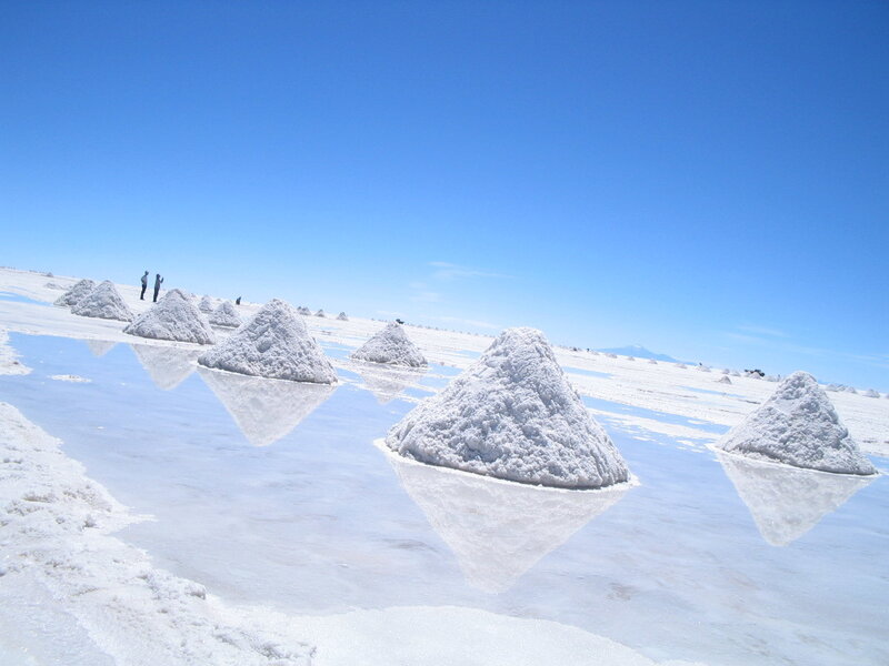 Salt mounds on a salt flat