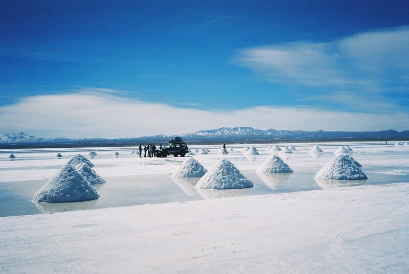 Salt mounds on a vast salt flat