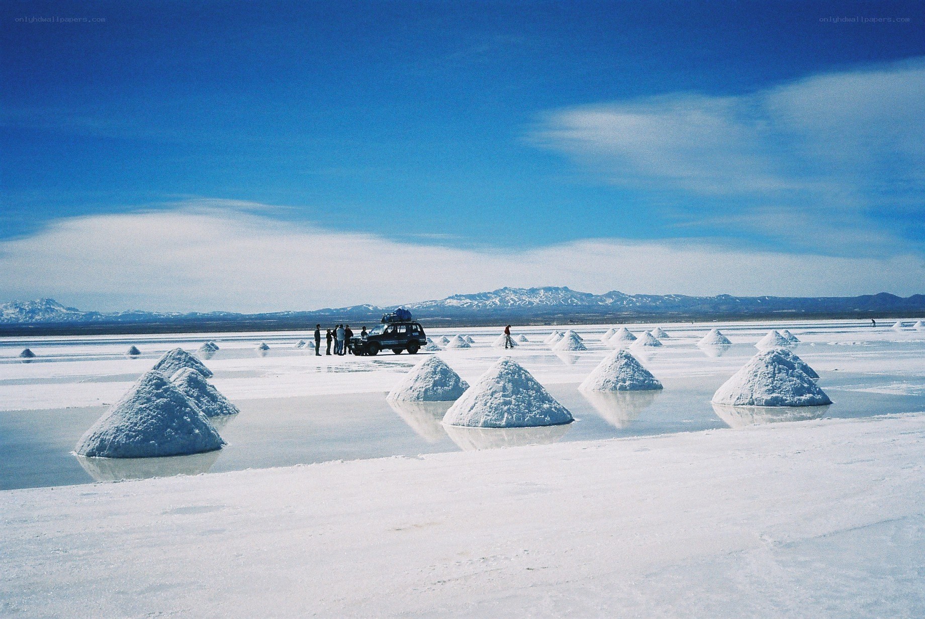 Salt mounds on a vast salt flat