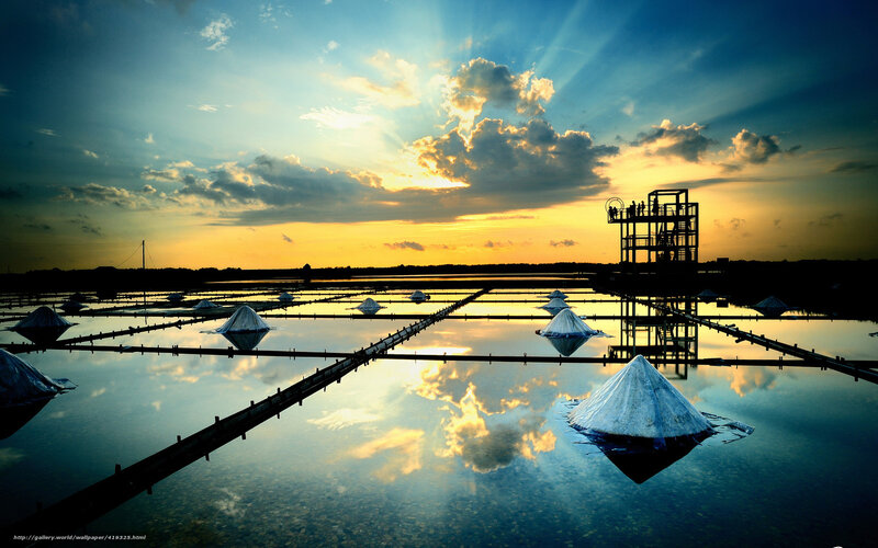 Salt Pans at Sunset — Blue