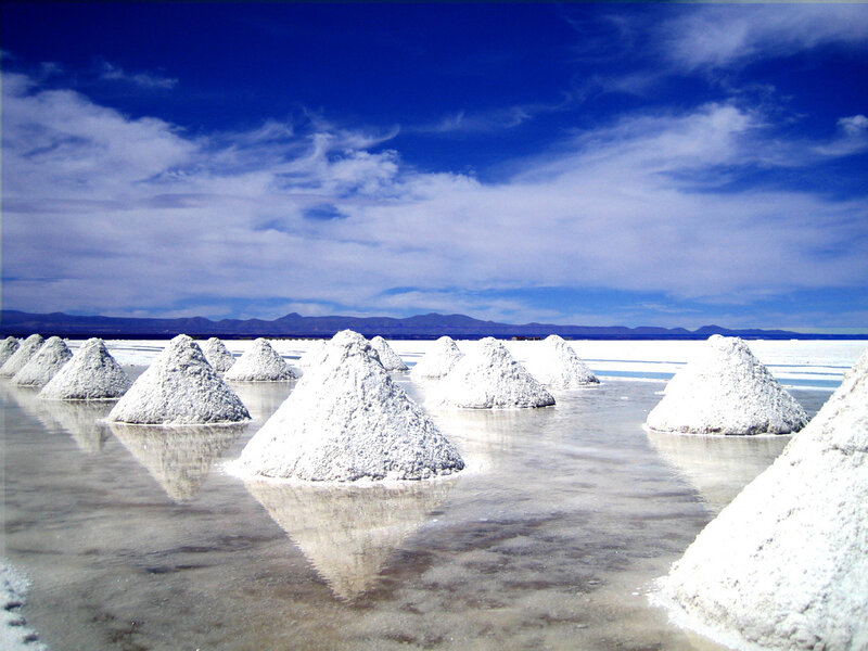 Salt piles at a salt flat