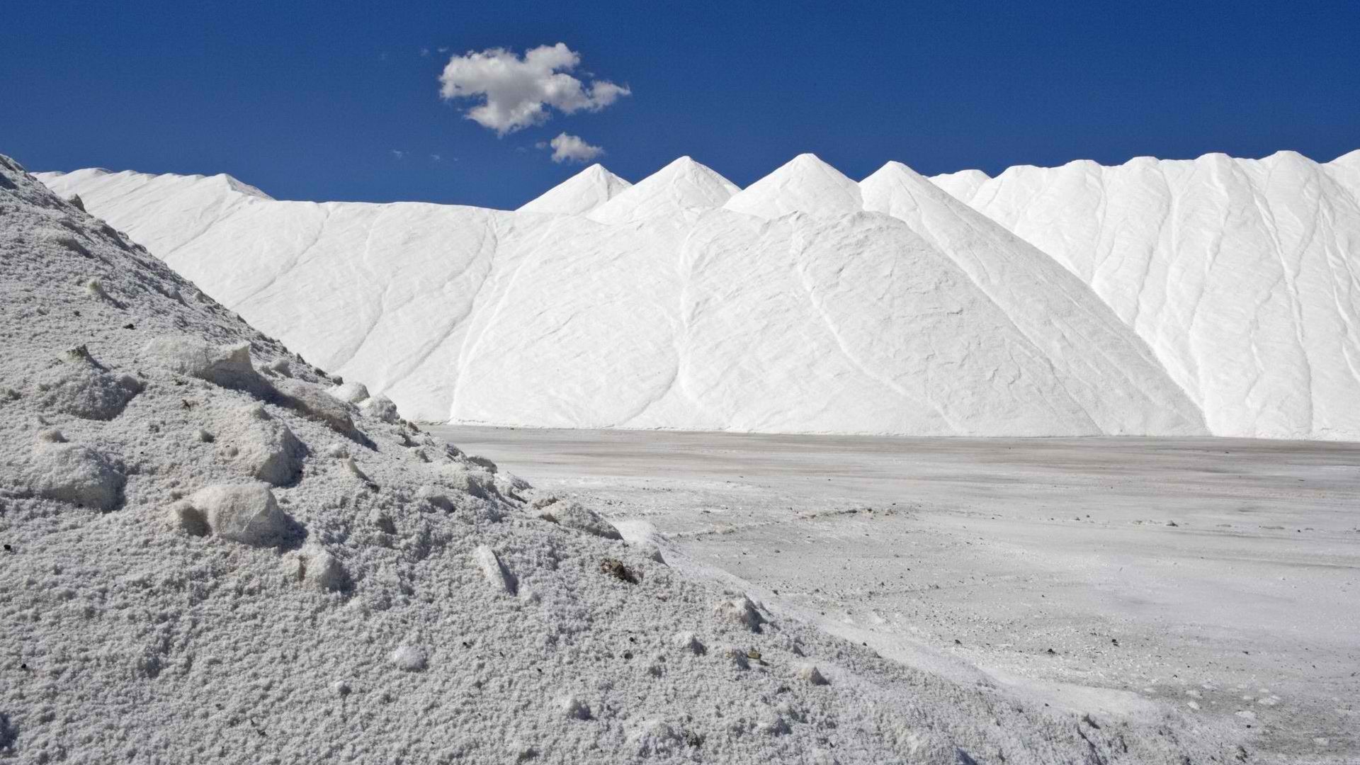 Salt piles under blue sky