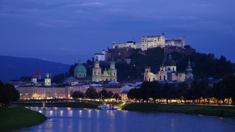 Salzburg at dusk with fortress