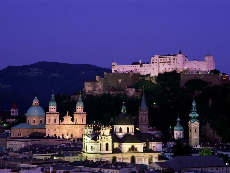 Salzburg at dusk with fortress
