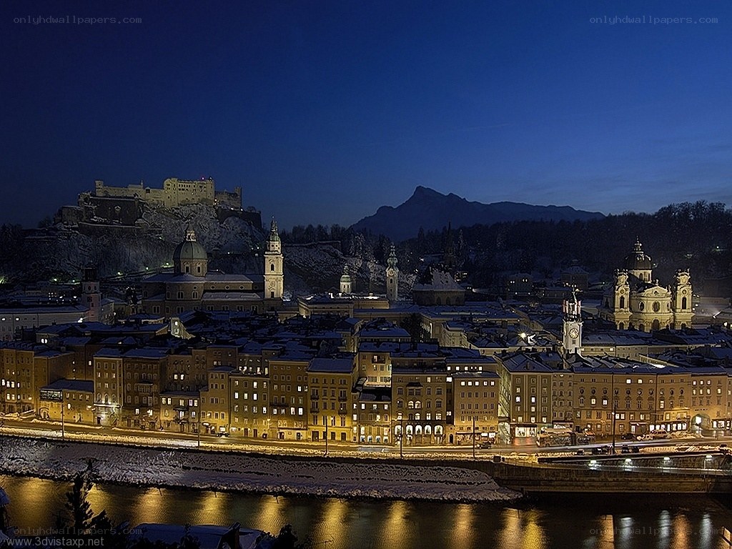 Salzburg at night in winter