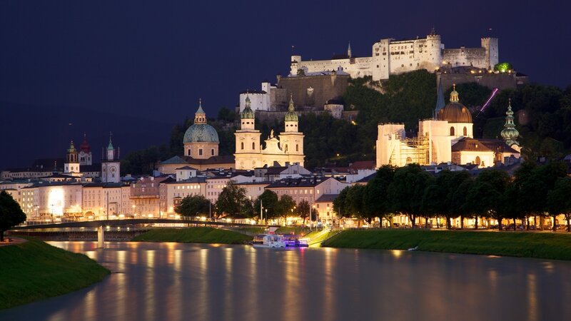 Salzburg at night with castle