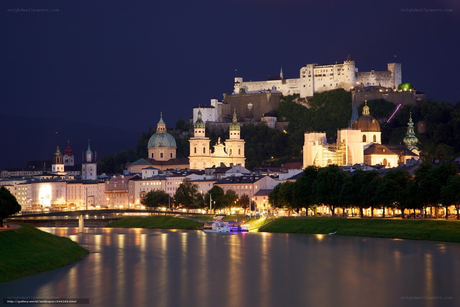 Salzburg at night with castle