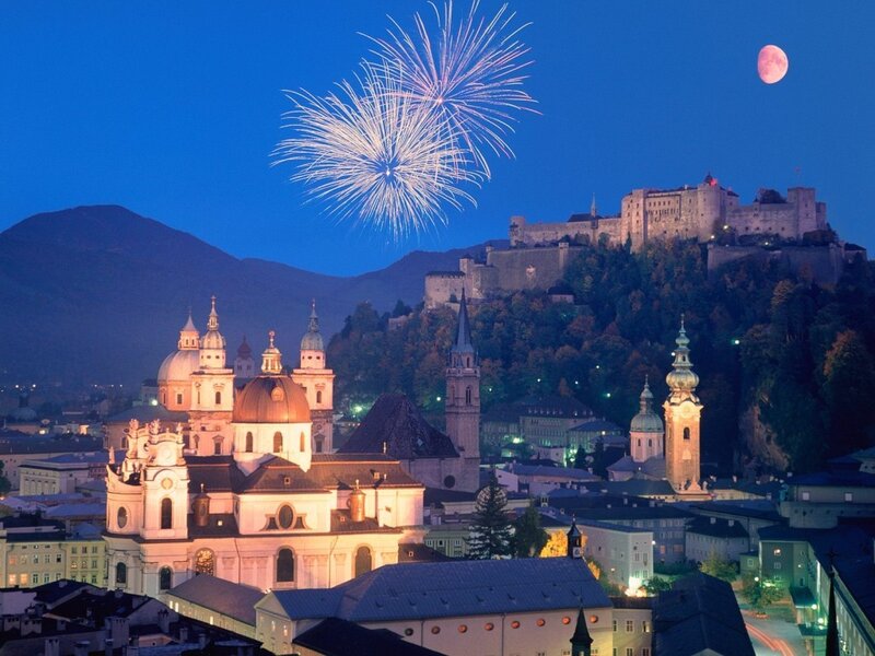 Salzburg at night with fireworks