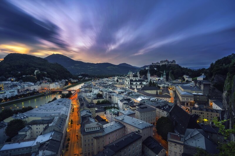 Salzburg Cityscape at Dusk — Blue, Dramatic