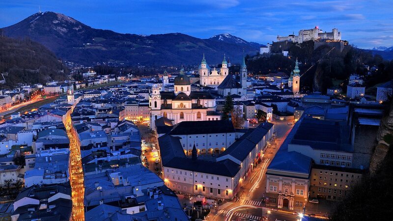 Salzburg Cityscape at Dusk — Blue