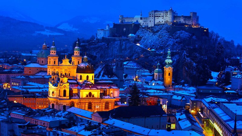 Salzburg Cityscape at Night — Blue, Serene