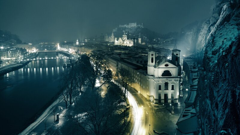 Salzburg Cityscape at Night — Blue