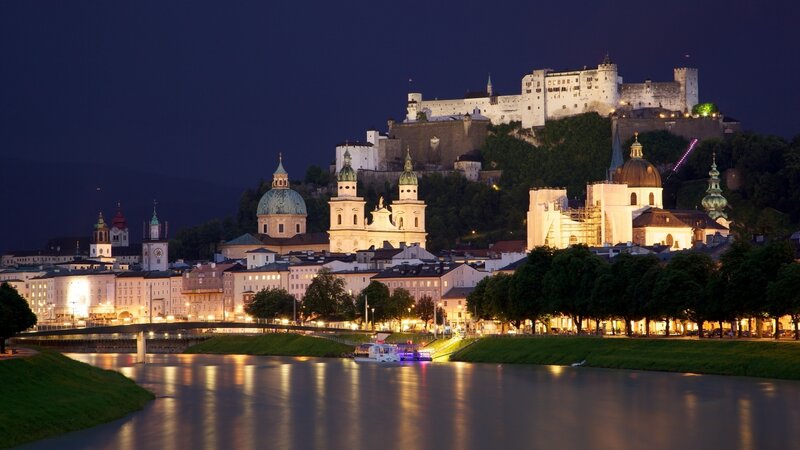 Salzburg Cityscape at Night — Dark Blue