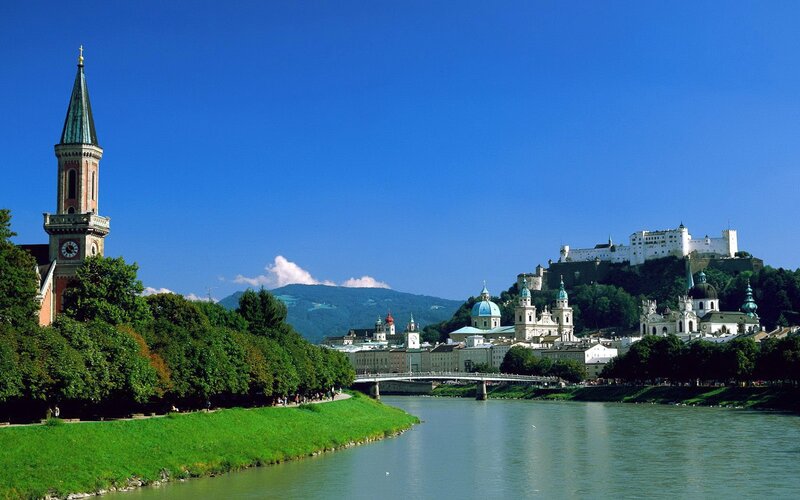 Salzburg cityscape with river