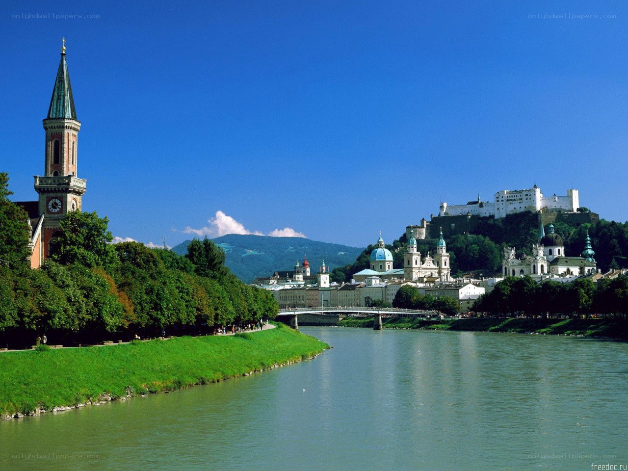 Salzburg cityscape with river