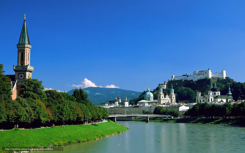 Salzburg cityscape with river