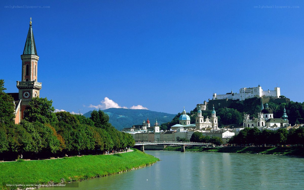 Salzburg cityscape with river