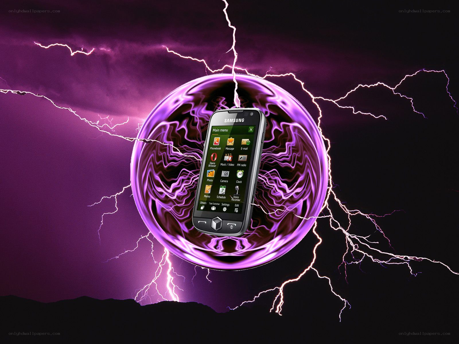 Samsung phone in lightning storm