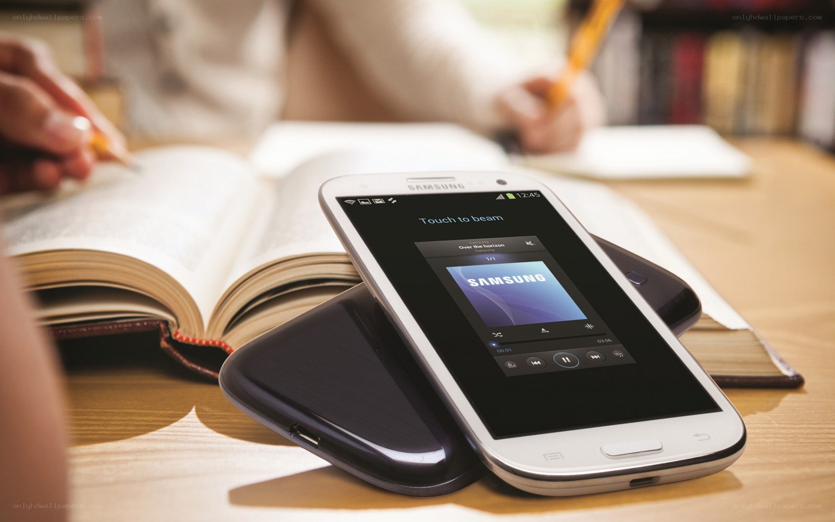 Samsung phone on a desk