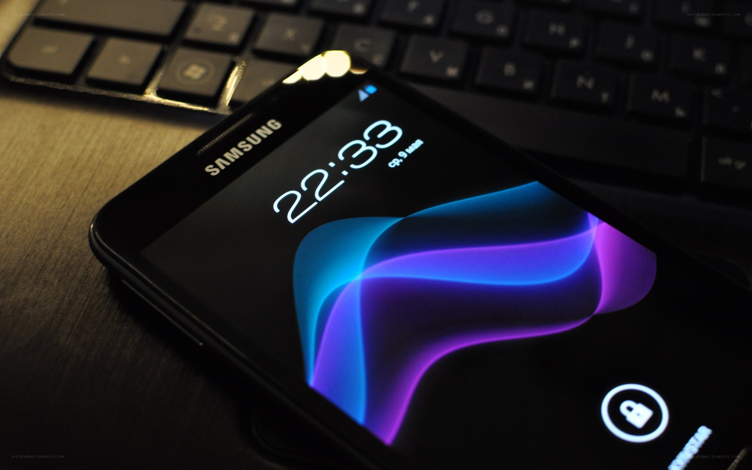Samsung phone on keyboard