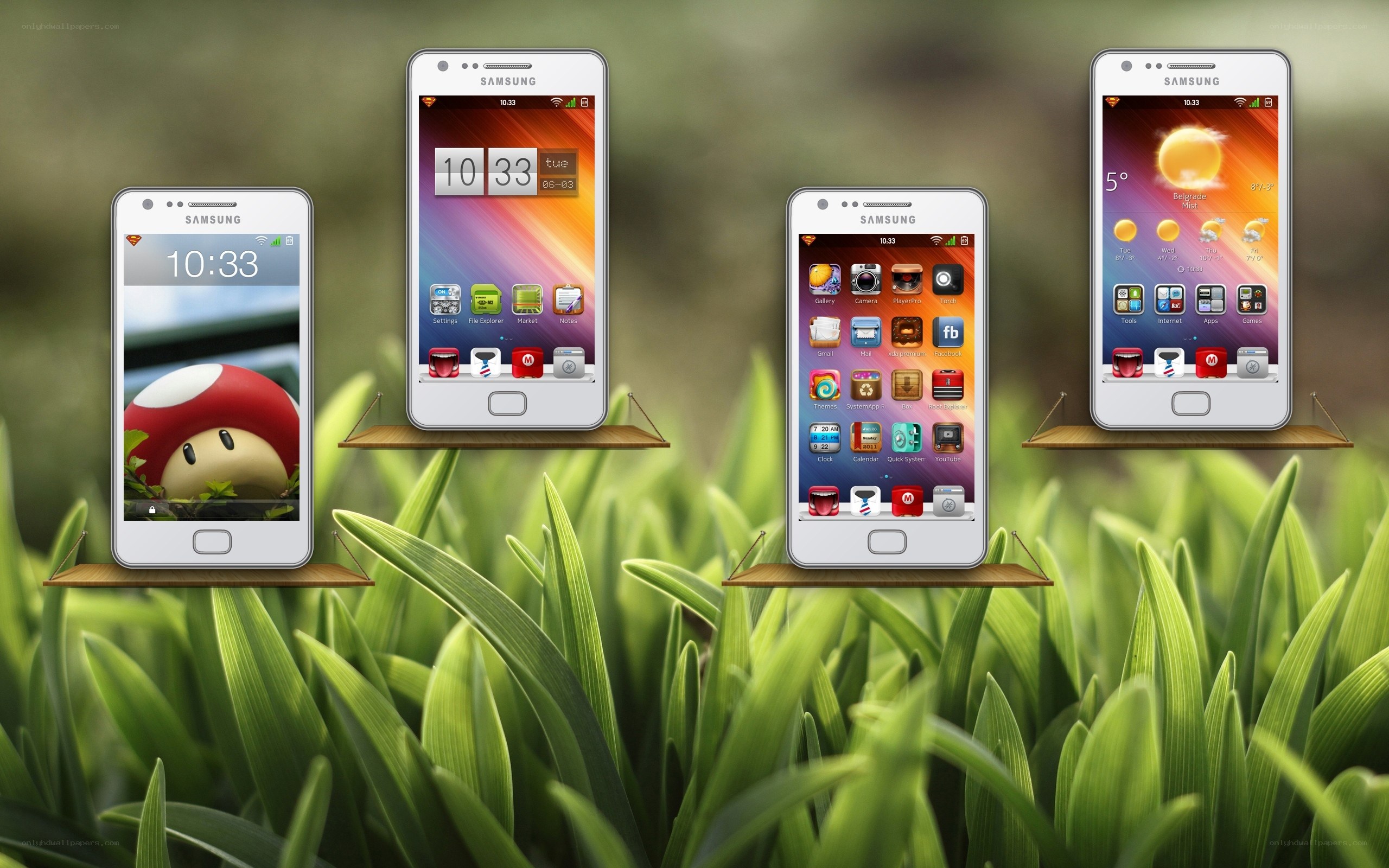 Samsung phones in grass