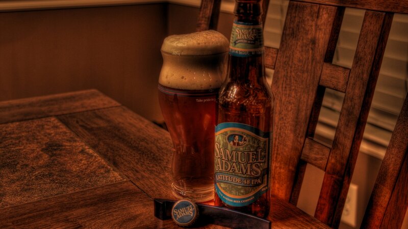 Samuel Adams beer on a table