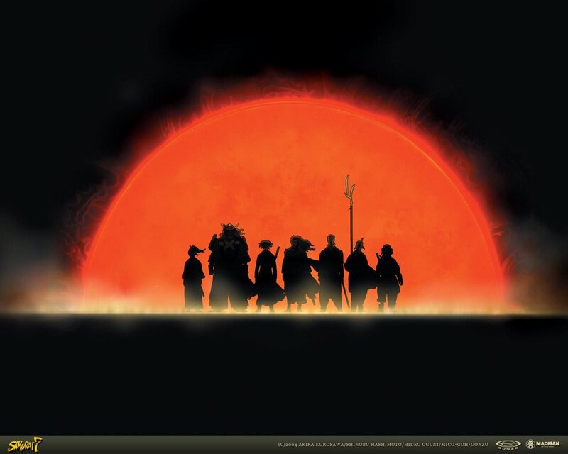 Samurai 7 silhouettes at sunset