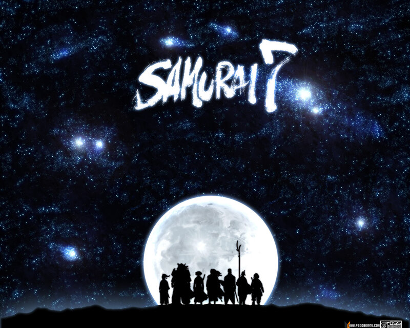 Samurai 7 silhouettes under moon